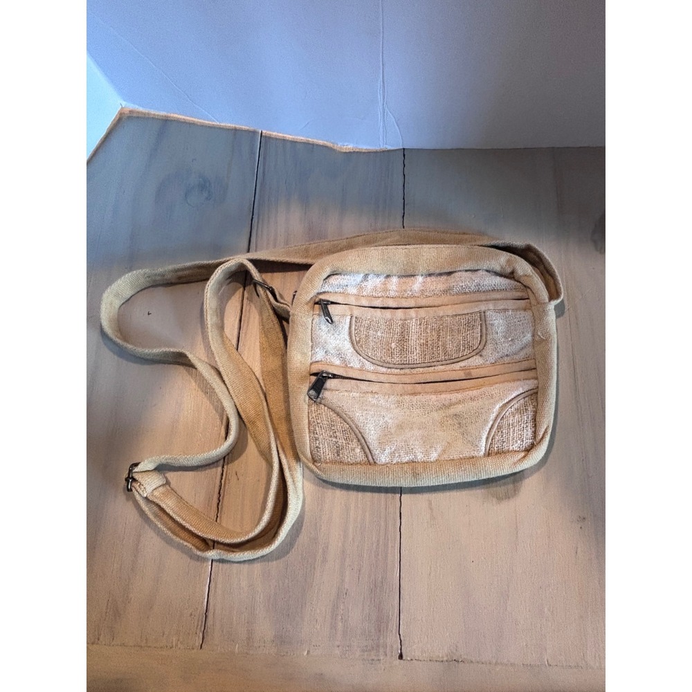 Earth Divas Hemp Cotton Crossbody Bag Beige Boho Fair Trade Made in Nepal Boho